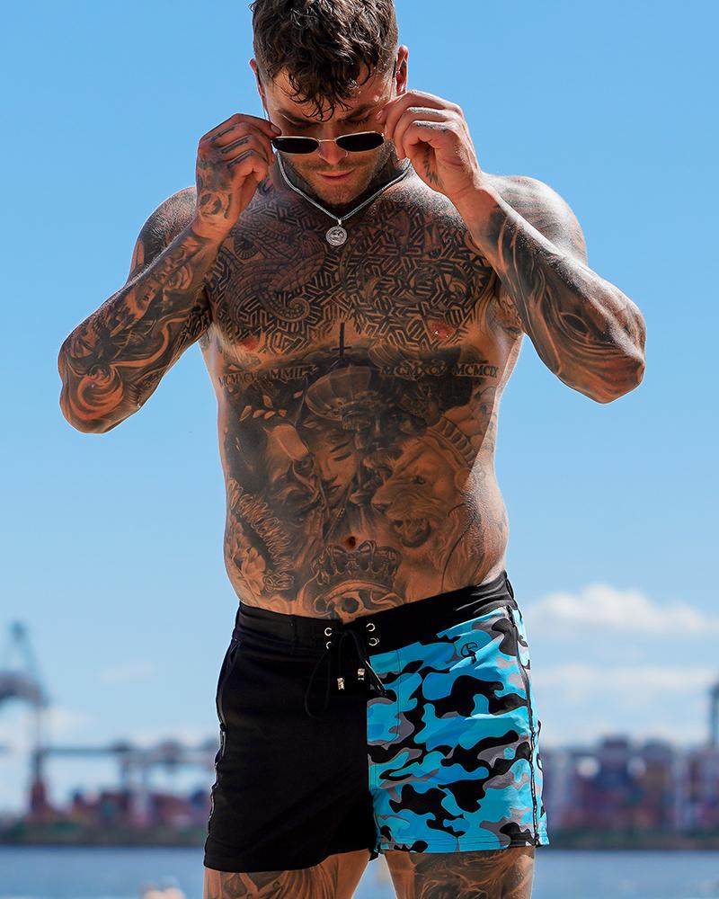 Split Camo Blue Swim Shorts Shorts / Board shorts Tucann 