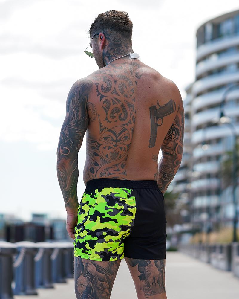 Split Camo Hyper Yellow Swim Shorts Shorts / Board shorts Tucann 