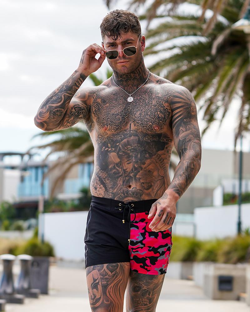 Split Camo Red Swim Shorts Shorts / Board shorts Tucann 