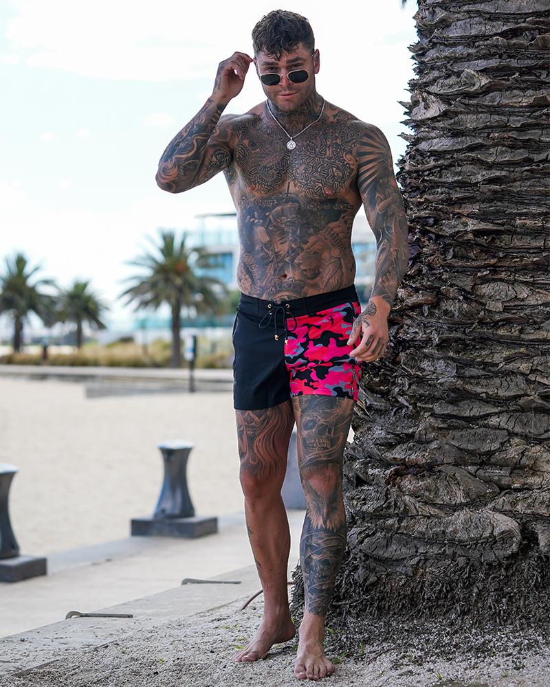 Split Camo Red Swim Shorts Shorts / Board shorts Tucann 