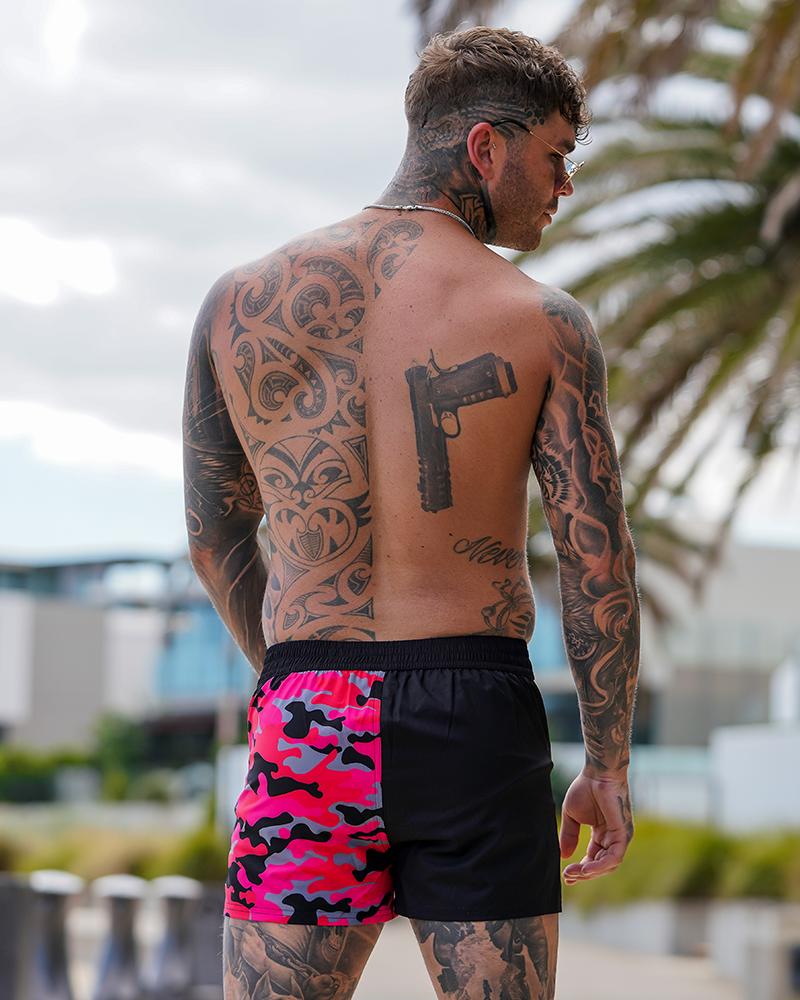 Split Camo Red Swim Shorts Shorts / Board shorts Tucann 