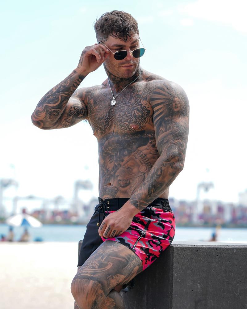 Split Camo Red Swim Shorts Shorts / Board shorts Tucann 