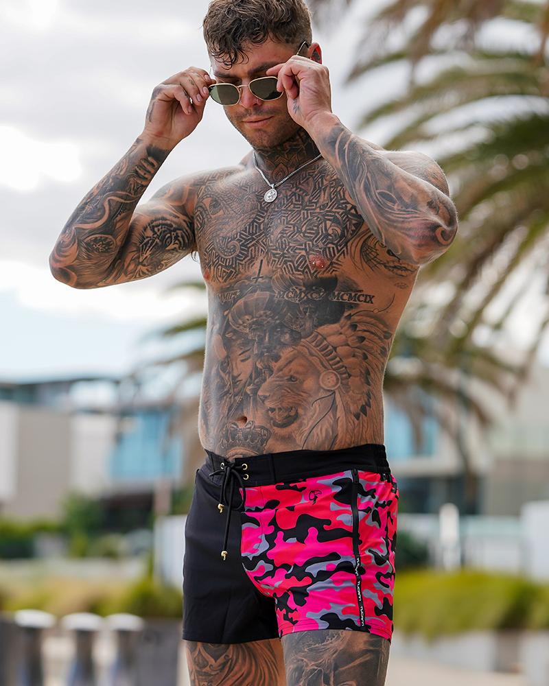 Split Camo Red Swim Shorts Shorts / Board shorts Tucann 