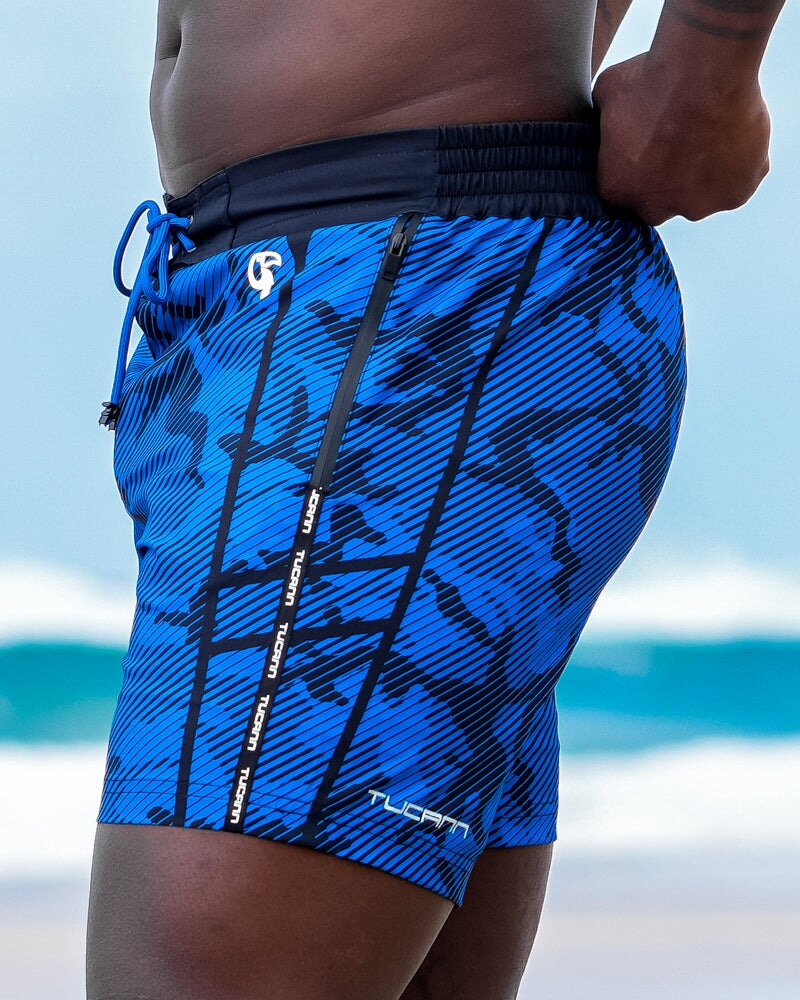 Striped Camo Blue Swim Shorts - 5" Swim Trunks Tucann 
