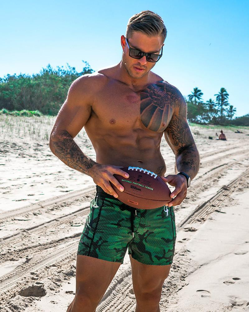 Striped Camo Green Swim Shorts Shorts / Board shorts Tucann 