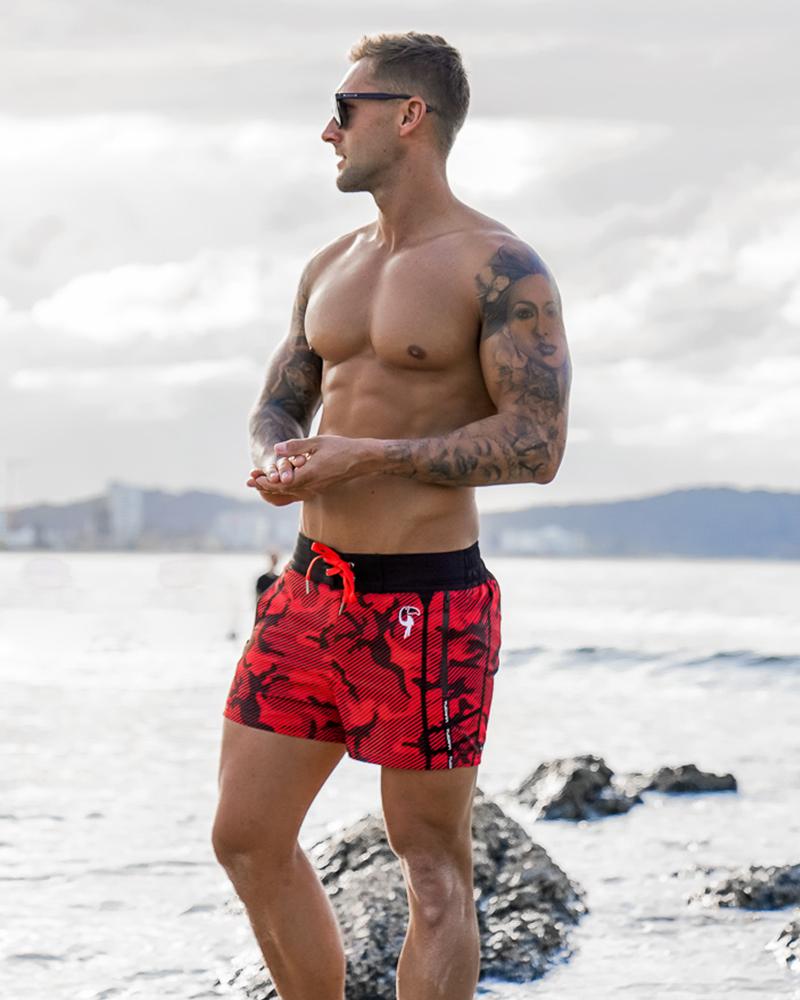 Striped Camo Red Swim Shorts Shorts / Board shorts Tucann 