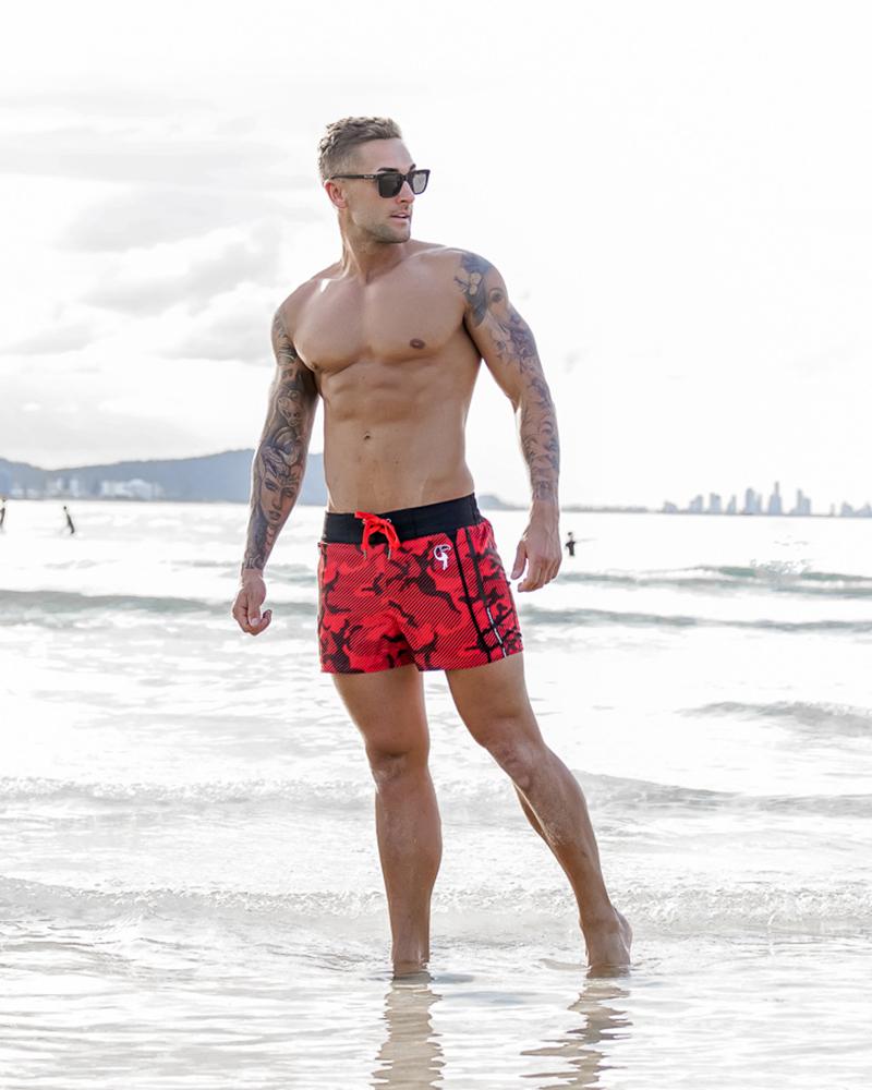 Striped Camo Red Swim Shorts Shorts / Board shorts Tucann 