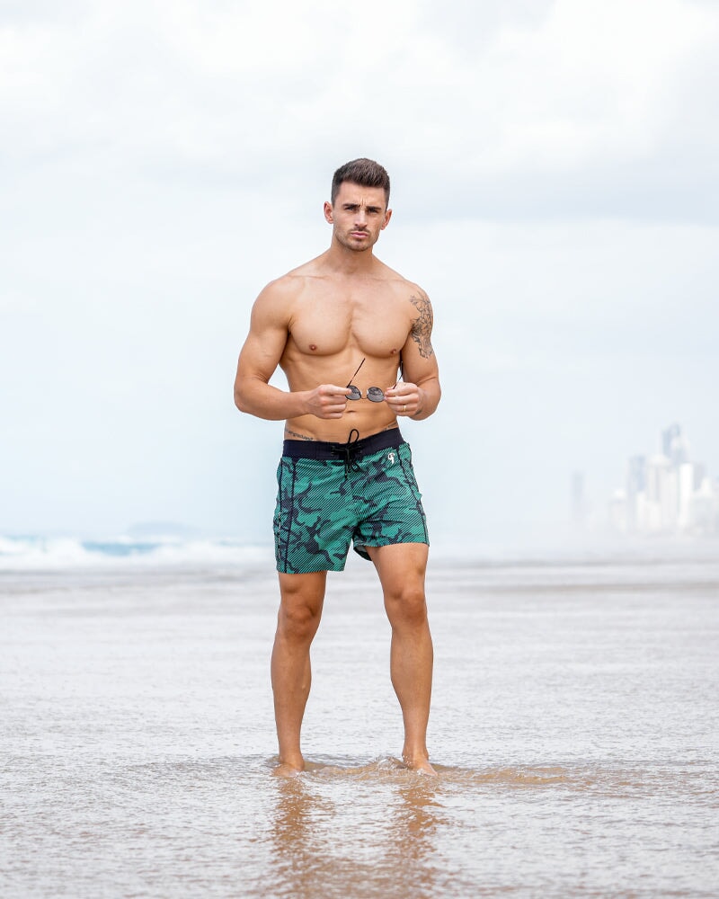 Striped Green Camo Swim Trunks - 5" Shorts / Board shorts Tucann 