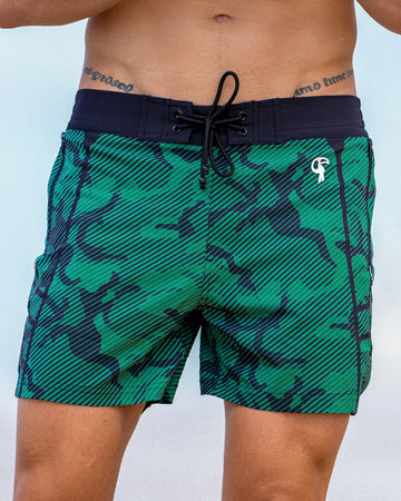 Striped Green Camo Swim Trunks - 5" Shorts / Board shorts Tucann 