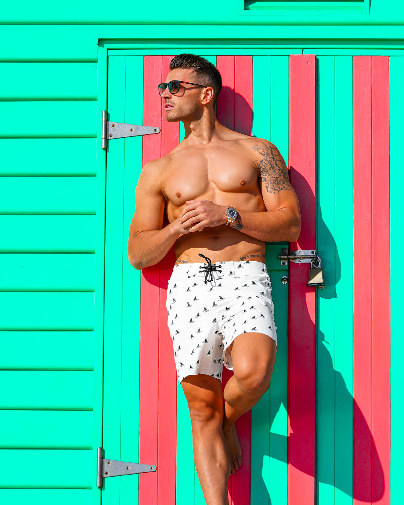 The Fins White Mid Length Men's - 7" Swim Trunks Shorts / Board shorts Tucann 